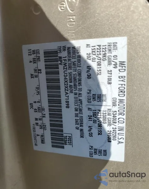 1999 Ford Explorer из США, поврежденный, VIN 1FMZU34X2XZA71898